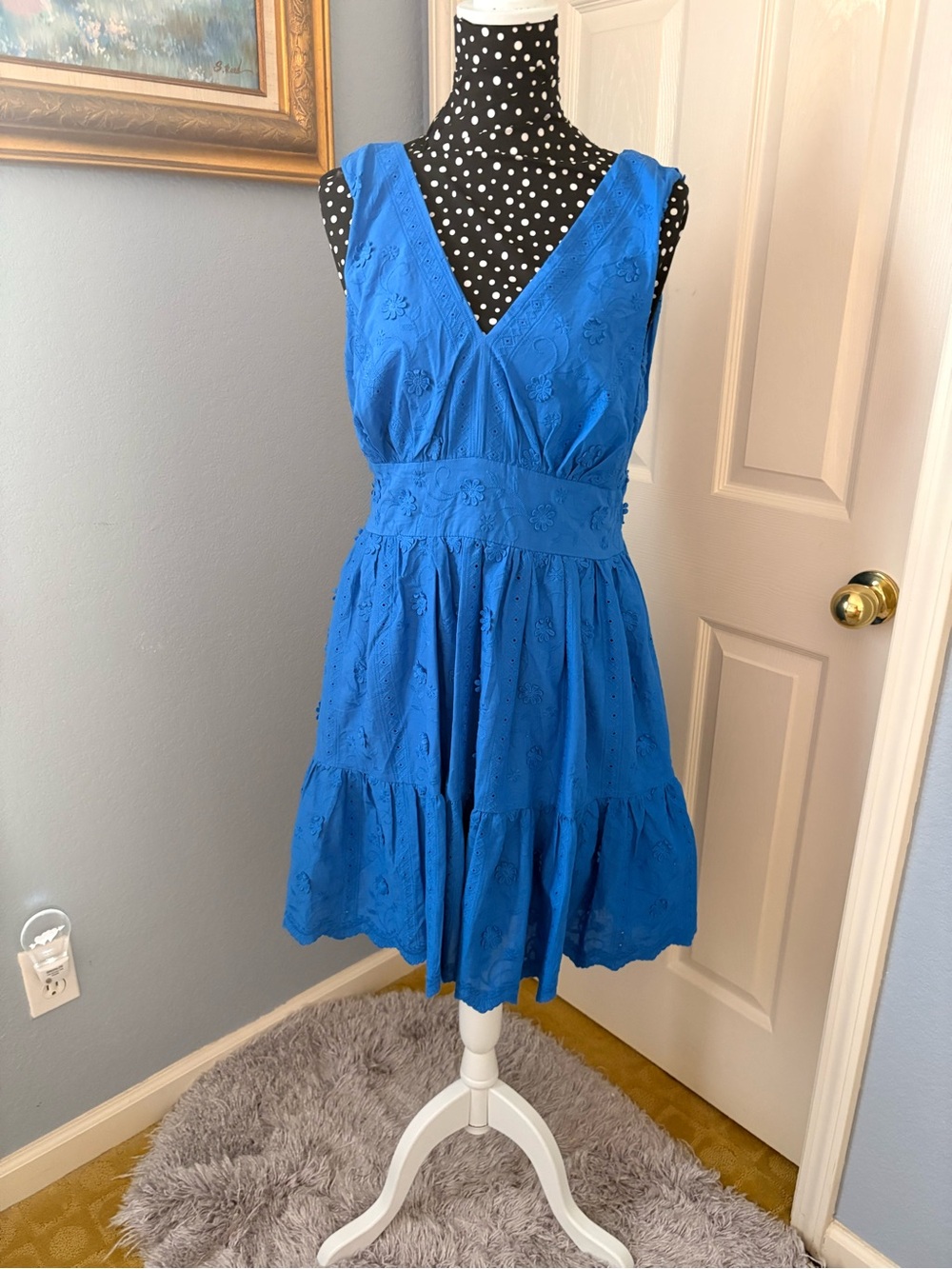 Taylor Royal Blue Eyelet V-Neck Tiered Mini Dress